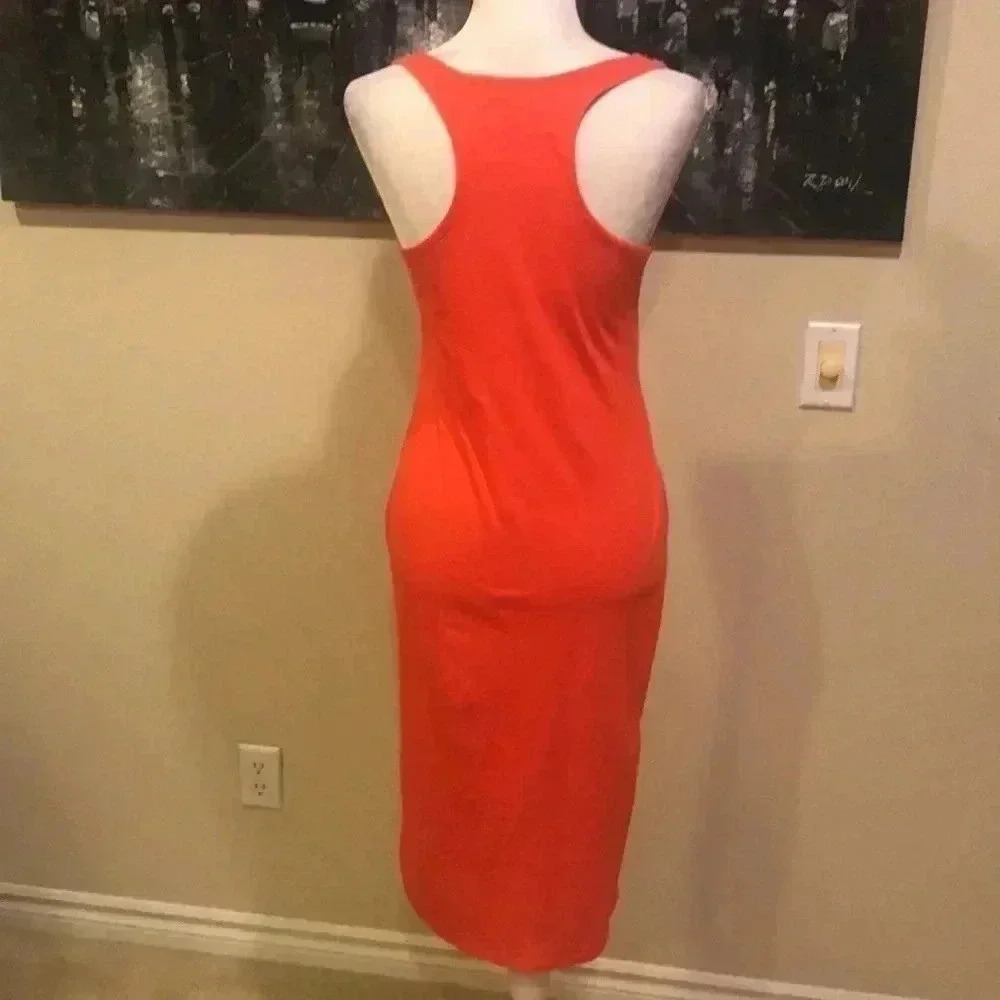 Popular Basics Orange Razor Back Midi Bodycon Dress-Size XL - Picture 2 of 8